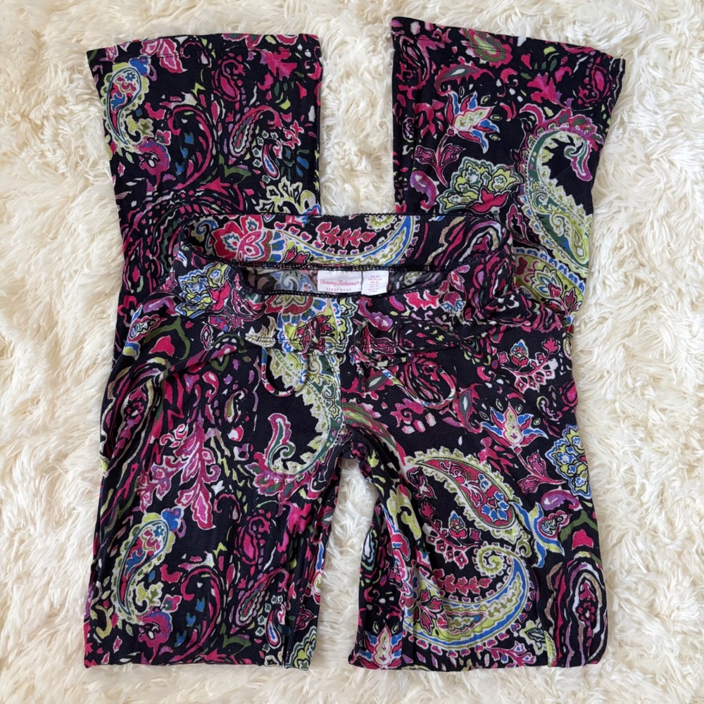 Tommy Bahama Pajama Pants Womens XS Black Paisley Lounge Sleepwear Drawstring